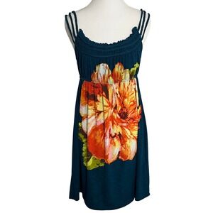 Floral Print Dress‎ Sleeveless Teal Orange Casual Summer Sundress